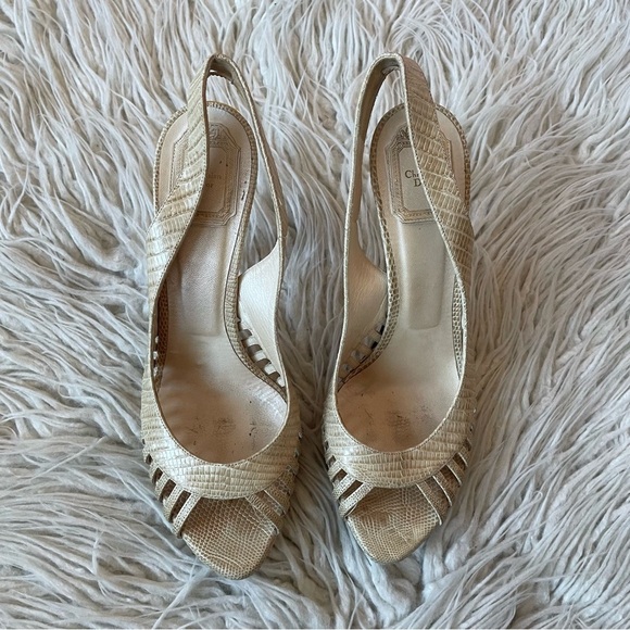 Christian Dior Whisper Snake Embossed Leather Cutout Slingback Platform Pumps 40 - Picture 7 of 12